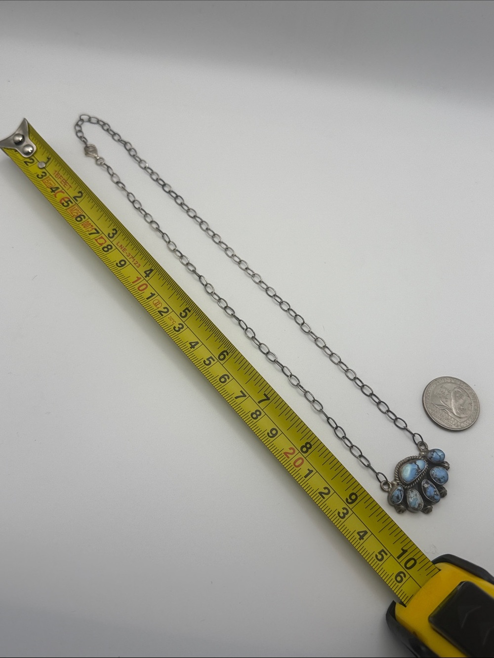 925 Matte Sterling Silver Golden Hills Turquoise Stone Pendant Necklace 16-18” - Picture 5 of 6